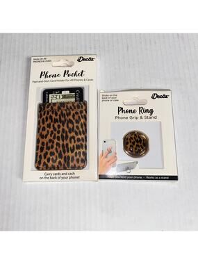 New IDecoz Leopard Print Peel-and-Stick Card Holder & Phone Grip Stand
